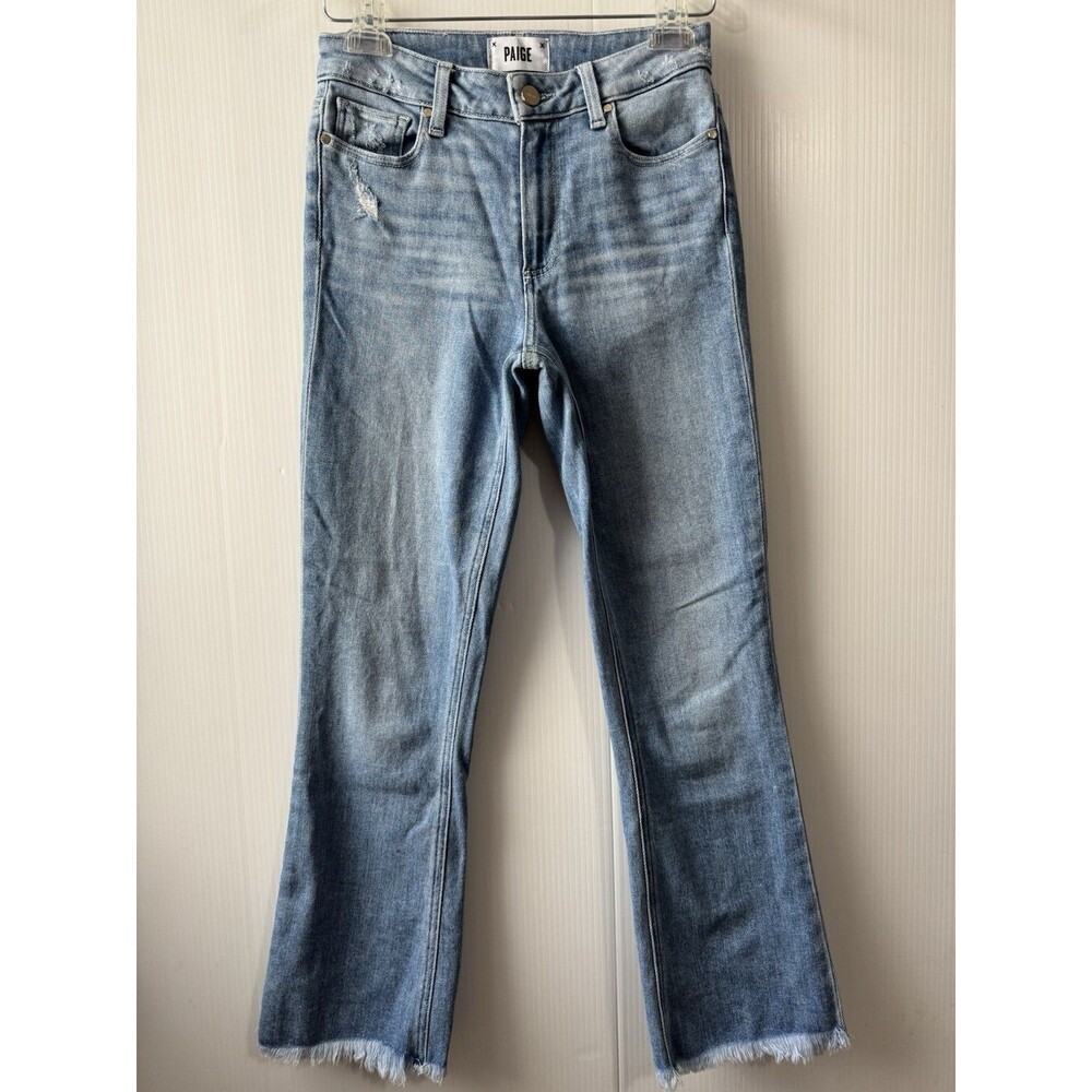 PAIGE Colette Crop Flare Jeans Light Wash Denim Raw Hem Women's Sz 25